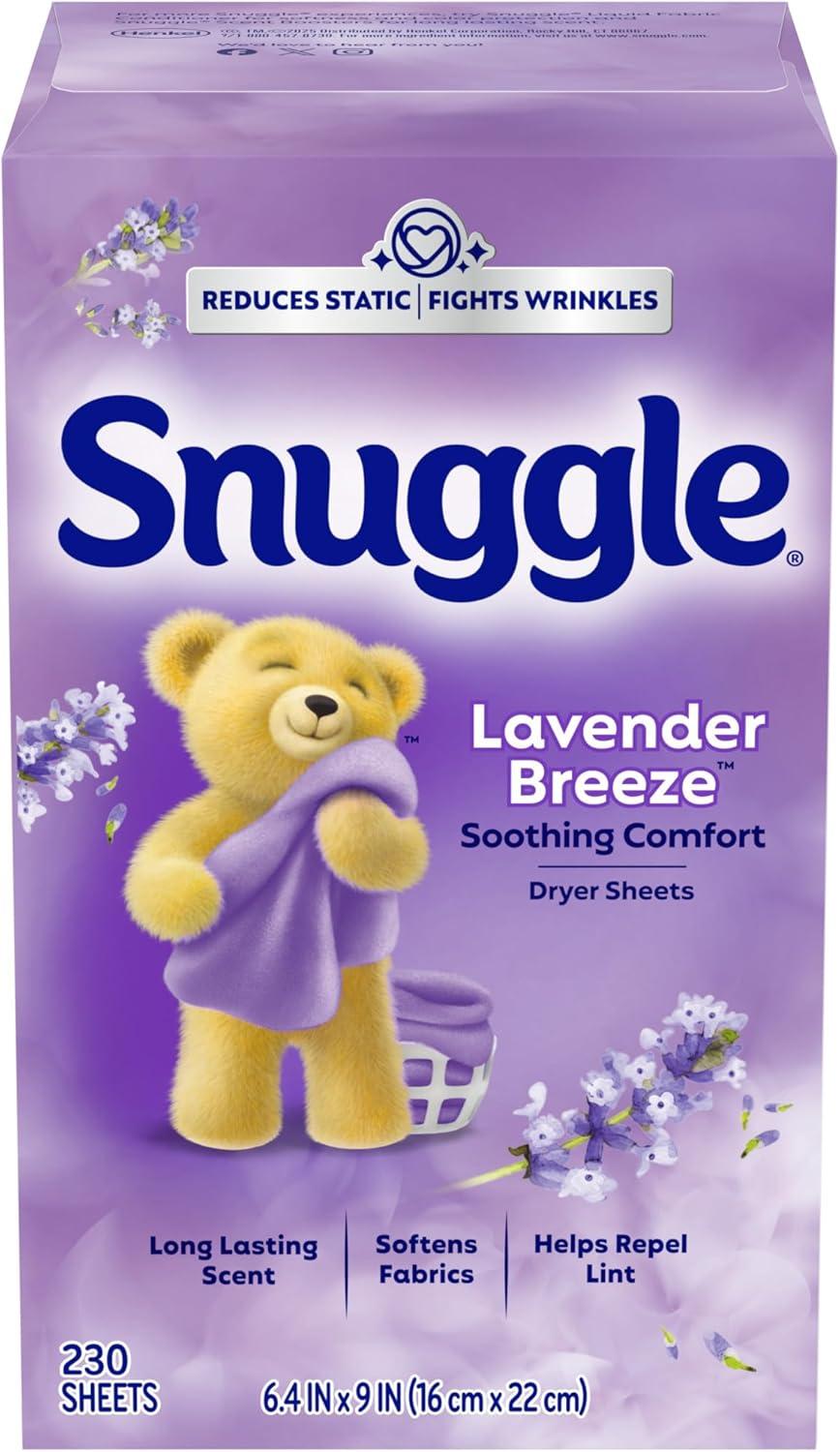 image:imageSnuggle Fabric Softener Dryer Sheets Lavender Breeze Soothing Comfort 230 Ct LongLasting Fresh amp Clean Scent Softens Fabric Reduces Static Fights Wrinkles Helps Repel Lint amp Pet Hair HE Safe230 Count Pack of 2