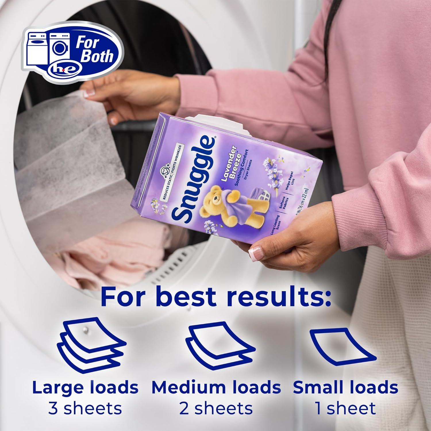 image:imageSnuggle Fabric Softener Dryer Sheets Lavender Breeze Soothing Comfort 230 Ct LongLasting Fresh amp Clean Scent Softens Fabric Reduces Static Fights Wrinkles Helps Repel Lint amp Pet Hair HE Safe230 Count Pack of 2