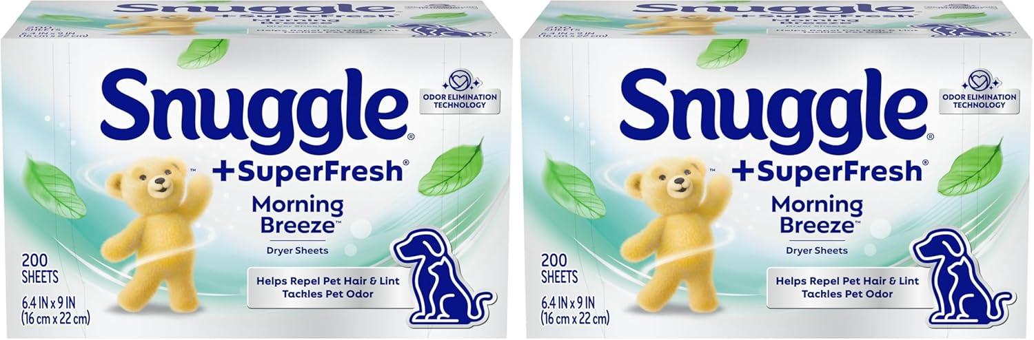 image:imageSnuggle SuperFresh Fabric Softener Dryer Sheets 200 Count Morning Breeze LongLasting Fresh amp Clean Scent Tackles Pet Odor Helps Repel Pet Hair Reduces Static amp Fights Wrinkles HE SafeOriginal
