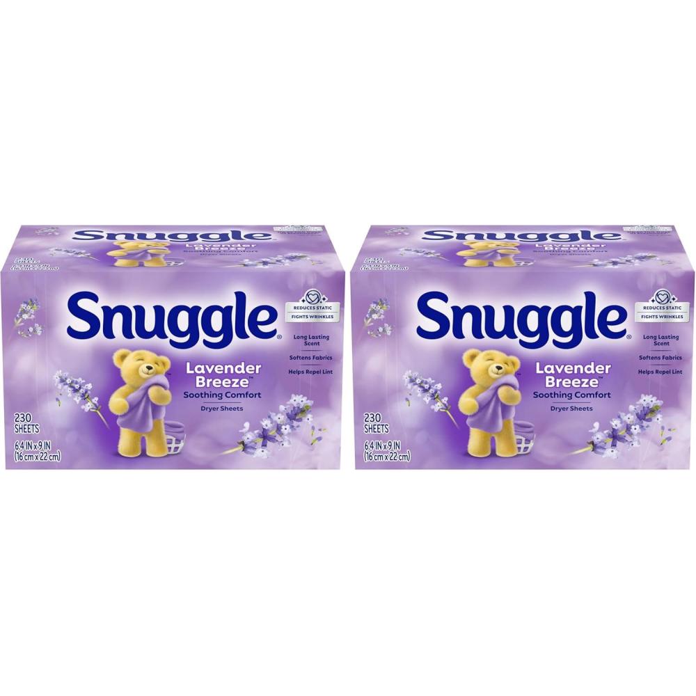 image:imageSnuggle Fabric Softener Dryer Sheets Lavender Breeze Soothing Comfort 230 Ct LongLasting Fresh amp Clean Scent Softens Fabric Reduces Static Fights Wrinkles Helps Repel Lint amp Pet Hair HE Safe230 Count Pack of 2