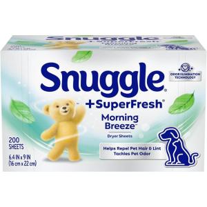 Snuggle SuperFresh Fabric Softener Dryer Sheets, 200 Count, Morning Breeze, Long-Lasting Fresh & Clean Scent, Tackles Pet Odor, Helps Repel Pet Hair, Reduces Static & Fights Wrinkles, HE Safe(Original)