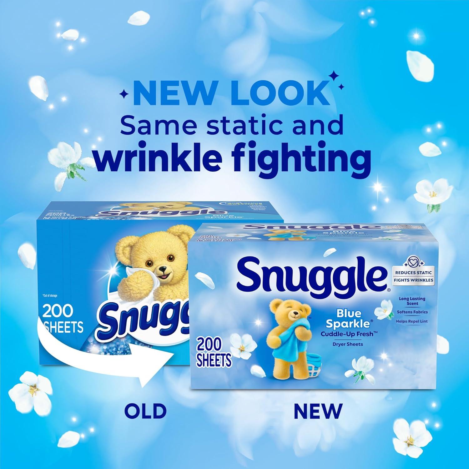 image:imageSnuggle Dryer Sheets Long Lasting Fresh and Clean Scent Laundry Fabric Softener Control Static Reduce Wrinkles HE Safe 200 CountBlue Sparkle