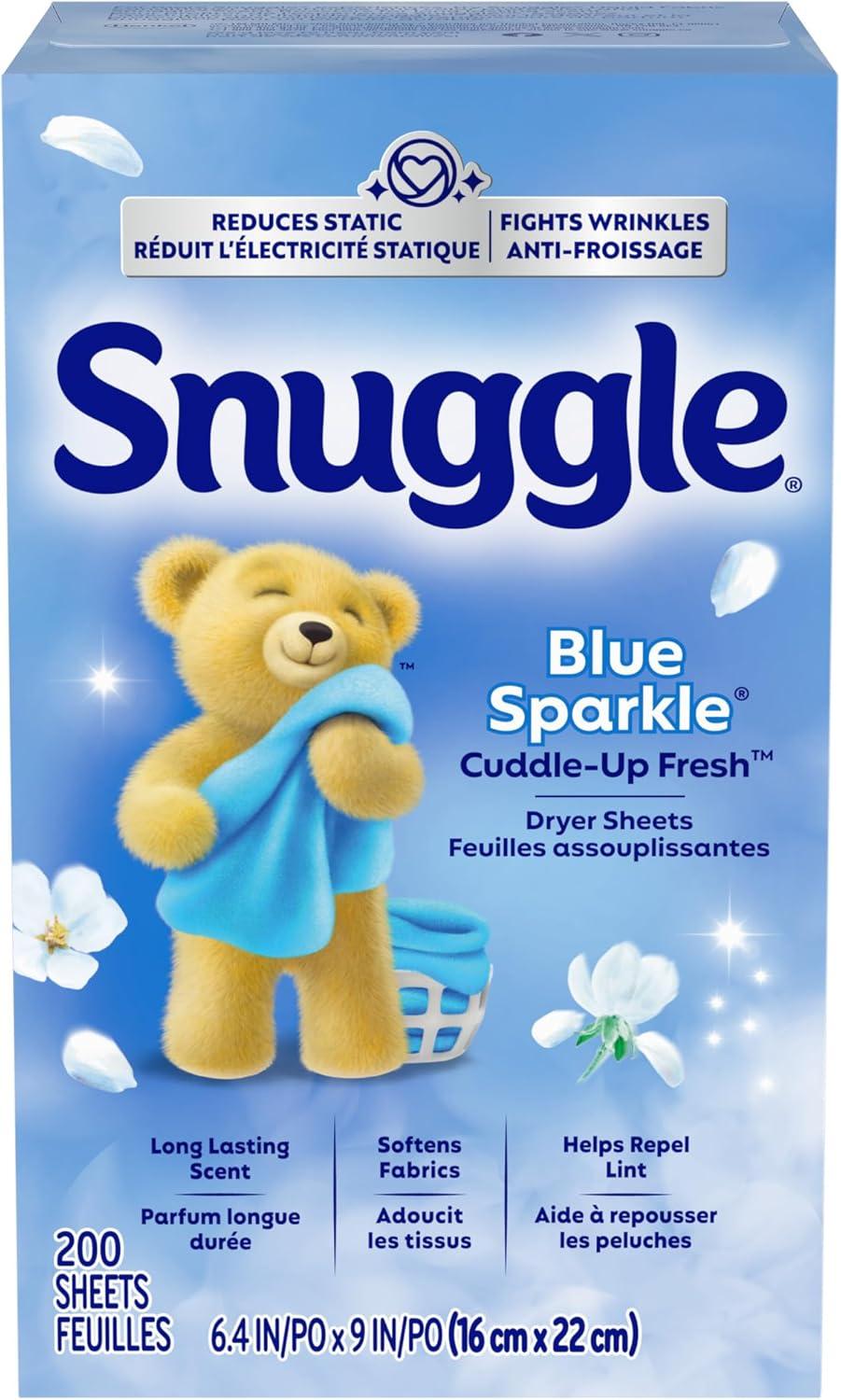 image:imageSnuggle Dryer Sheets Long Lasting Fresh and Clean Scent Laundry Fabric Softener Control Static Reduce Wrinkles HE Safe 200 CountBlue Sparkle