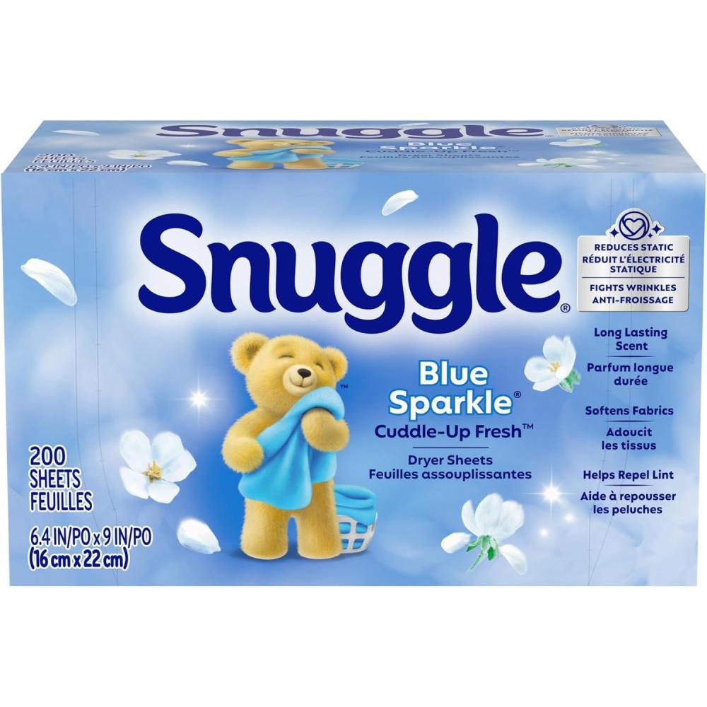 image:imageSnuggle Dryer Sheets Long Lasting Fresh and Clean Scent Laundry Fabric Softener Control Static Reduce Wrinkles HE Safe 200 CountBlue Sparkle