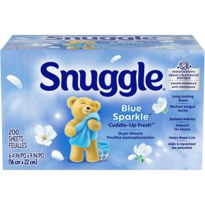Snuggle Dryer Sheets, Long Lasting Fresh and Clean Scent, Laundry Fabric Softener, Control Static, Reduce Wrinkles, HE Safe, 200 Count(Blue Sparkle)